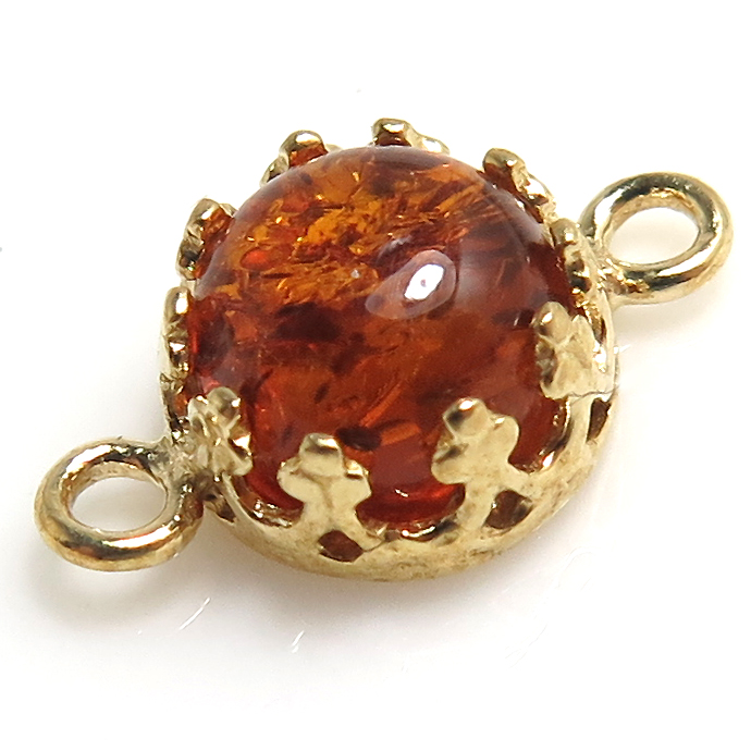 天然石コネクター アンバー琥珀（ベゼルセッティング/カボション）ラウンド6mm（真鍮ブラス・ゴールドカラー）1個