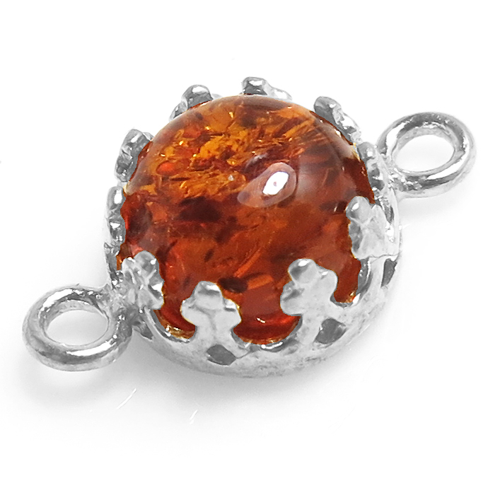 天然石コネクター アンバー琥珀（ベゼルセッティング/カボション）ラウンド6mm（真鍮ブラス・シルバーカラー）1個