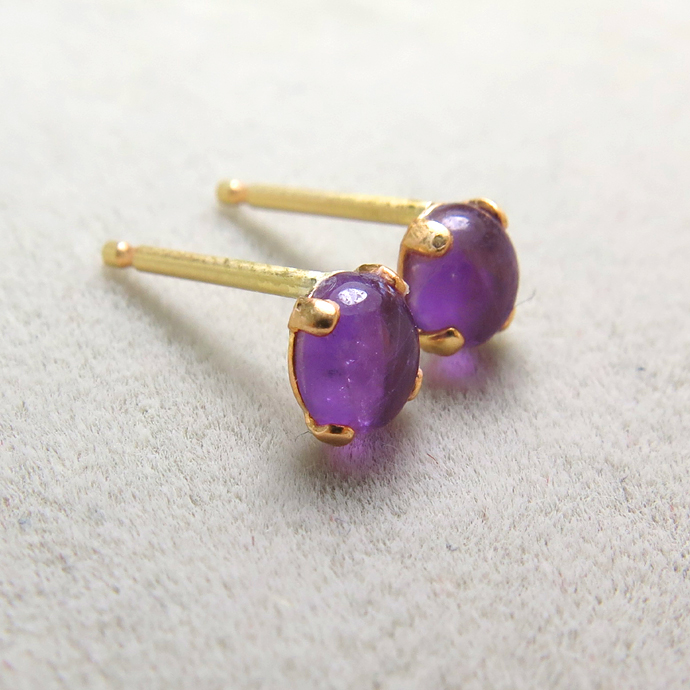 カボションピアス（天然石アメジスト＜2月誕生石＞ 4mm）「ゴールドフィルド（14kgf）」（5ペア）