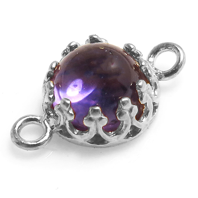 天然石コネクター アメジスト（アフリカ）（ベゼルセッティング/カボション）ラウンド6mm（真鍮ブラス・シルバーカラー）25個