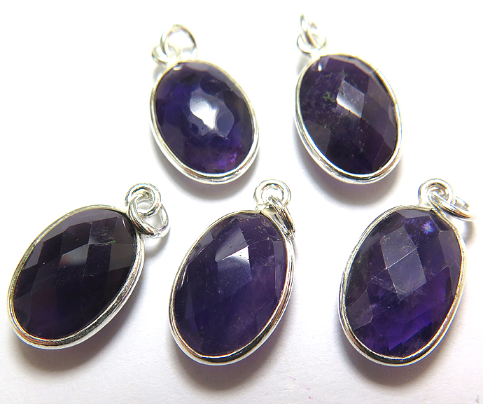 SV925/ペンダントトップ/天然石アメジスト＜2月誕生石＞/オーバル 14×10mm（ベゼルセッティング）（25個）