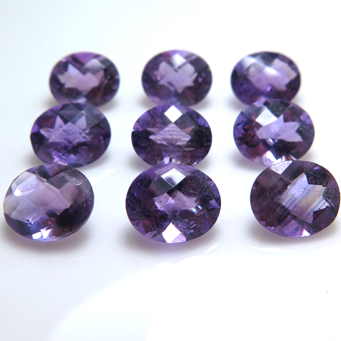 天然石ルース（裸石）・アメジスト（ブラジル）/オーバル【10×8mm】チェッカーボードカット（50個）