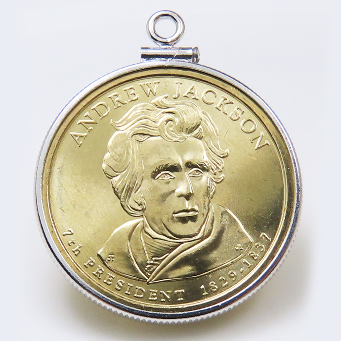 大統領1ドル貨 アンドリュー・ジャクソン Andrew Jackson 第7代アメリカ合衆国大統領・コインペンダント・バチカン付 SV925 シルバー