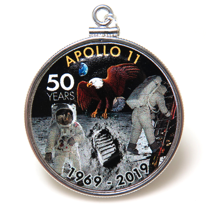 アポロ11号 APOLLO 月面着陸 50周年記念 コイン ペンダント・アメリカ ケネディハーフダラー（50セント） バチカン付「シルバーSV925」（1個）