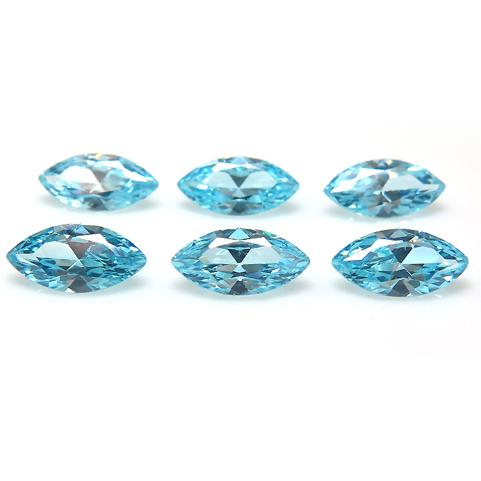 キュービックジルコニアcz【AAA】・ルース  アクアマリン/マーキス【6×3mm】ファセットカット（25個）
