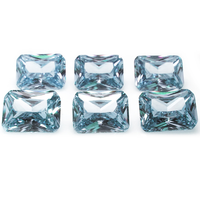 キュービックジルコニア　オクタゴン cz【AAA】ルース（裸石）アクアマリン【6×4mm】ファセットカット（100個）
