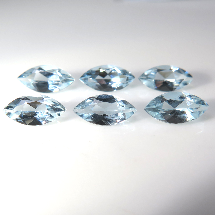 天然石ルース（裸石）アクアマリン（非加熱・ブラジル産）マーキス【8×4mm】ファセットカット（25個）