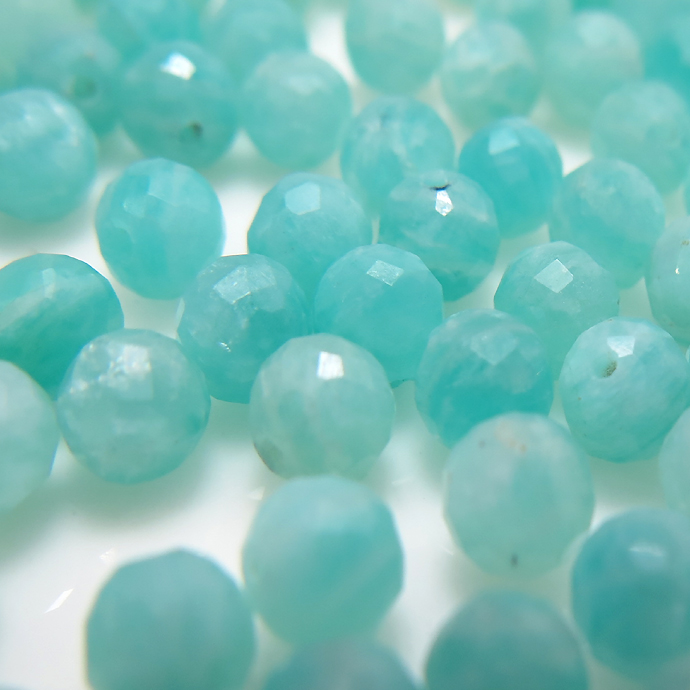 天然石ルース（裸石）アマゾナイト/ラウンドボール片穴 ビーズ【4mm】ミラーボール チェッカーカット（5個）