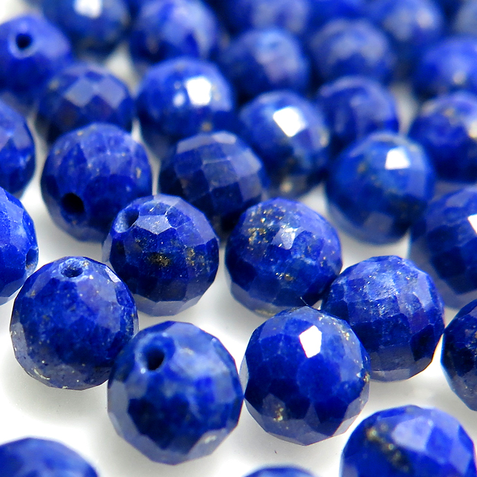 天然石ルース（裸石）ラピスラズリ/ラウンドボール片穴 ビーズ【4mm】ミラーボール チェッカーカット（10個）