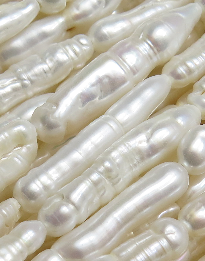 スティック 真珠 パール 淡水 バロック 棒 （ホワイト系） 15～28mm×3～6mm（1連）
