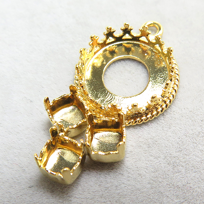 ベゼル チャーム 石枠 空枠 （ラウンド12mm＋5mm×2・1）アクセサリー（真鍮ブラス・ゴールドカラー）（25個）