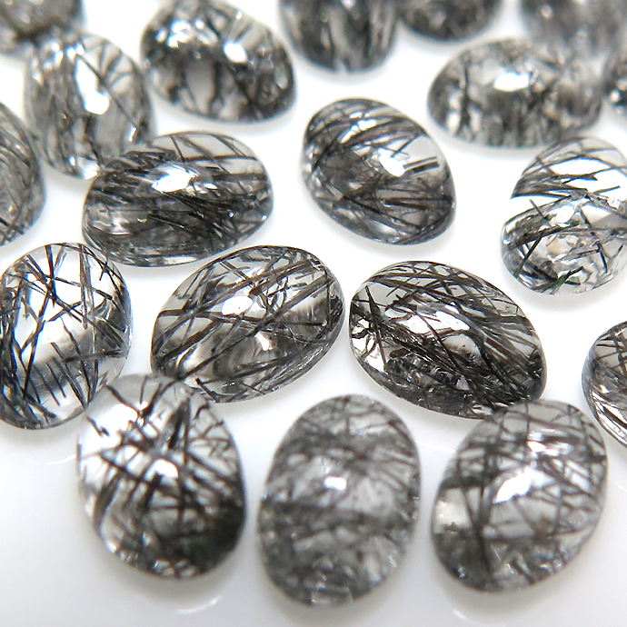 天然石ルース 裸石  ブラックルチルクオーツ ブラックトルマリンインクォーツ オーバル カボションカット 【8×6mm】 10個
