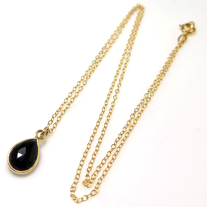 ブラックオニキス 天然石ネックレス 14kgf ドロップ ペアシェイプ 13×8mm ゴールドフィルド