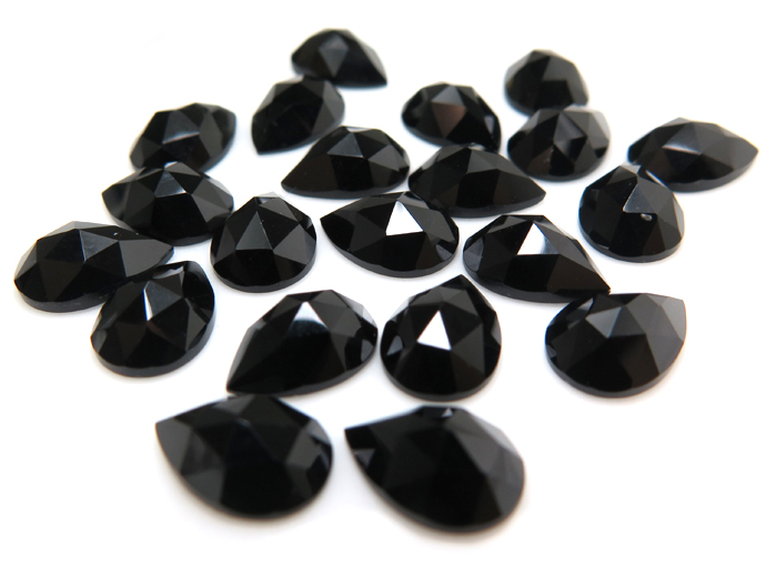 ブラックオニキス ローズカット 天然石ルース（ペア）【10×7mm】（10個）