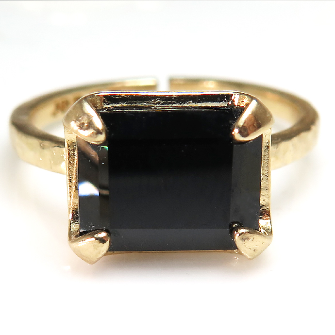 ブラックスピネル リング 指輪 天然石  オクタゴン レクタングル 10×8mm 真鍮ブラス ゴールドカラー