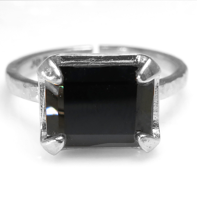 ブラックスピネル リング 指輪 天然石  オクタゴン レクタングル 10×8mm 真鍮ブラス シルバーカラー