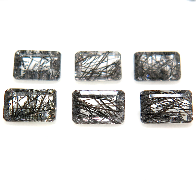 ブラックルチルクオーツ トルマリンインクォーツ 天然石ルース/オクタゴン・レクタングル【8×6mm】ファセットカット（1個）