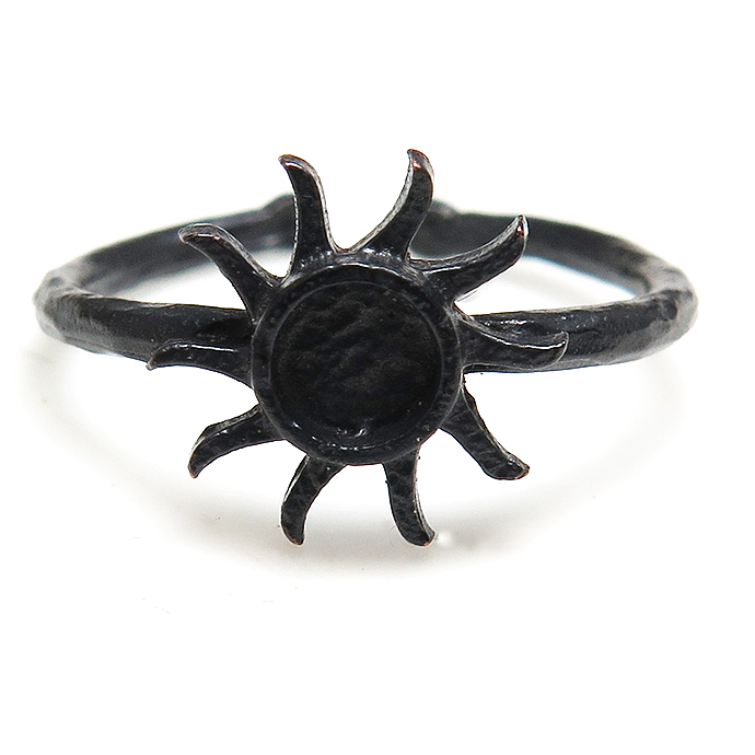 太陽 リング 指輪 サン ブラックカラー 黒 空枠 石枠 ラウンド4mm  真鍮ブラス 50個