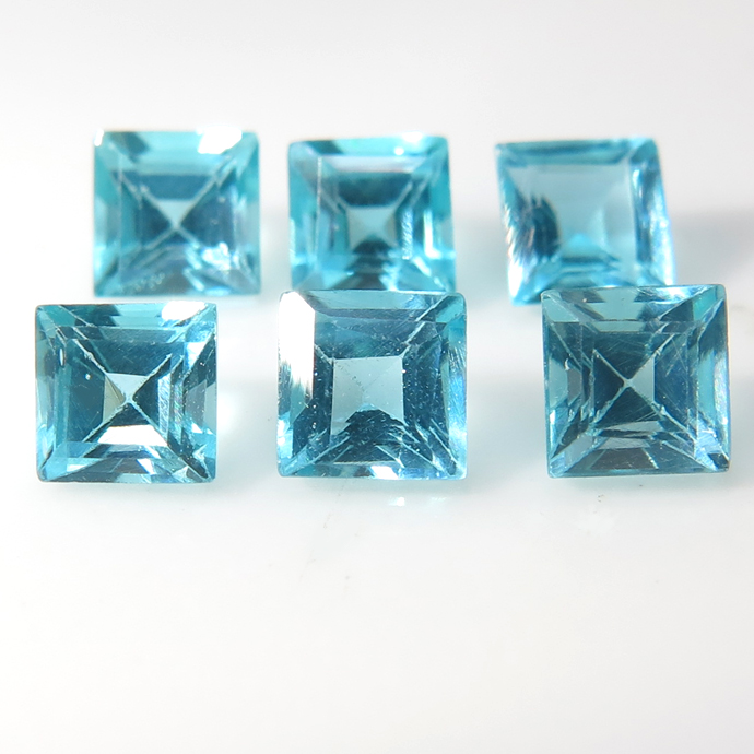 天然石ルース ブルーアパタイト スクエア【4mm】ファセットカット（5個）