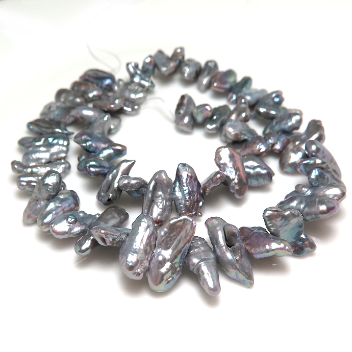 淡水真珠パール 横穴 ミスティックグリーン～グレー系 12～20mm×6～9×3～5mm（1連）