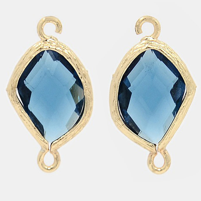 ガラス リンク コネクター（22×12mm） ブルー（真鍮ブラス・ゴールドカラー）（100個）