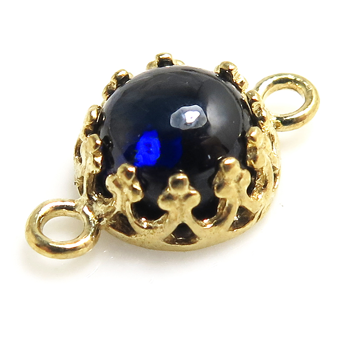 ブルーサファイア 合成石・ルース コネクター（ベゼルセッティング/カボション）ラウンド6mm（真鍮ブラス・ゴールドカラー）1個