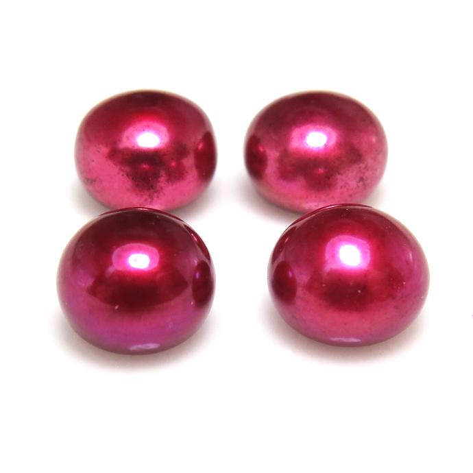 淡水パール ボタン 真珠 片穴（12～12.5mm）（マゼンダ～ダークレッド）（25個）