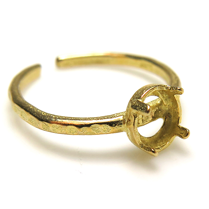 ブラス 指輪 リング ハンマード 空枠 4本爪（ラウンド/カボション用）5mm（真鍮ブラス・ゴールドカラー）（25個）