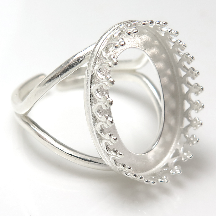 指輪リング空枠クラウン（ベゼルセッティング/カボション用）（オーバル18×13mm）（真鍮ブラス・シルバーカラー）（10個）