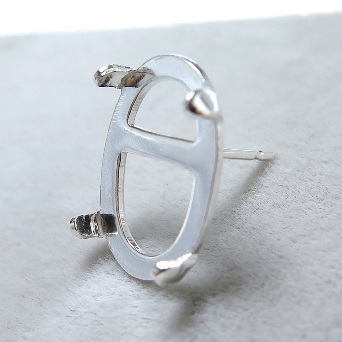 SV925シルバーパーツ/ピアス空枠・カボションポストピアス（オーバル14×10mm）（10ペア）
