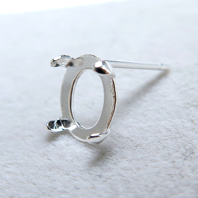 SV925シルバーパーツ/ピアス空枠・カボションポストピアス（オーバル8×6mm）（50ペア）