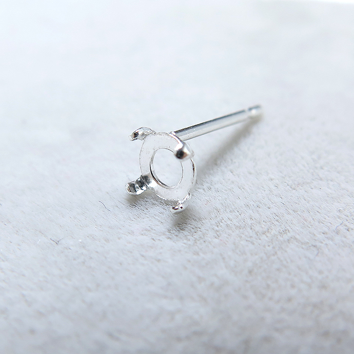 SV925シルバーパーツ/ピアス空枠・カボションポストピアス（ラウンド4mm）（10ペア）