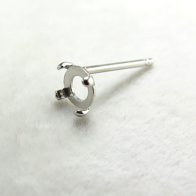 ピアス空枠・4本爪カボションピアス（4mm）「14kgf（ホワイトゴールドフィルド）」（25ペア/50個）