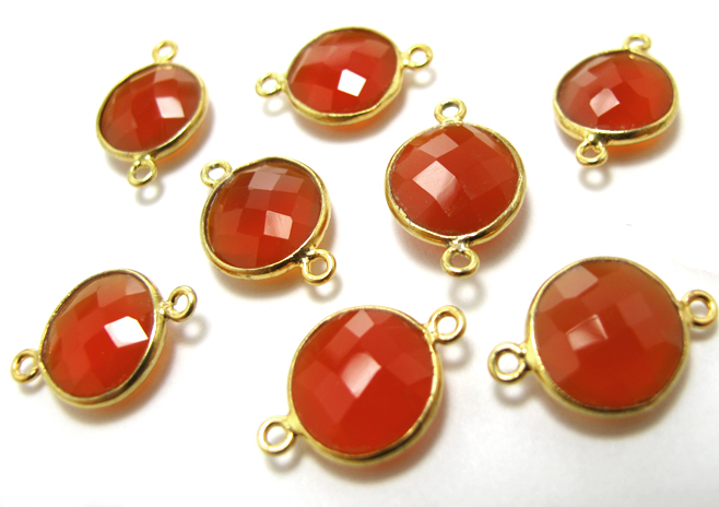 ゴールドプレーテッド・SV925/【コネクター】/天然石カーネリアン＜7月誕生石＞/ラウンド 8mm（ベゼルセッティング）（25個）