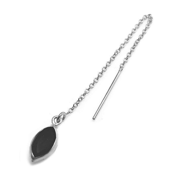 キュービックジルコニア チェーンピアス CZ ブラック シルバー SV925 マーキス 8×4mm