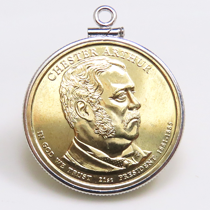 アメリカ大統領1ドル貨 チェスター・A・アーサー Chester arthur 第21代・コインペンダント・バチカン付 SV925 シルバー