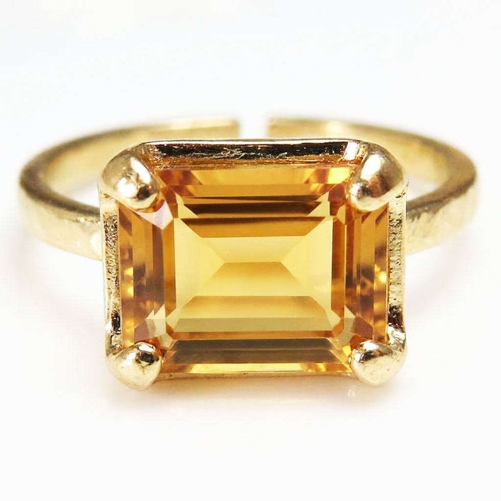 シトリン 指輪 リング 天然石  オクタゴン レクタングル 10×8mm 真鍮ブラス ゴールドカラー
