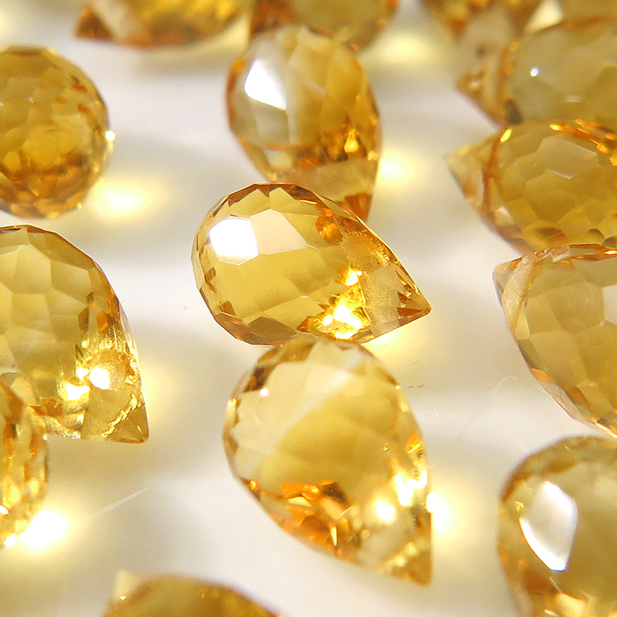 シトリン 天然石ビーズ ブリオレット ルース 【ティアドロップカット 6×4mm 横穴 しずく】 （10個）