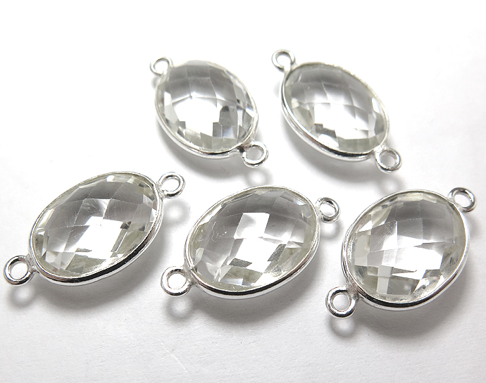 SV925/コネクター/天然石クリアクオーツ/オーバル 15×11mm（ベゼルセッティング）（1個）