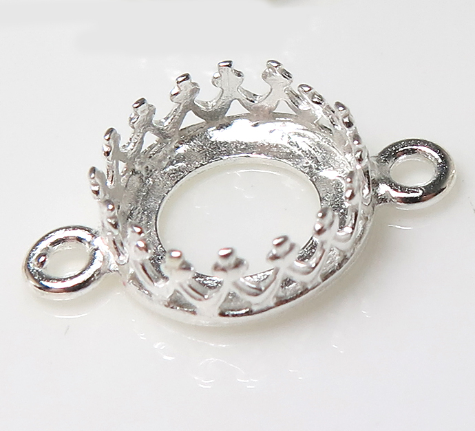 コネクター 空枠 チャームクラウン ラウンド（ベゼルセッティング/カボション用）（8mm）（真鍮ブラス・シルバーカラー）100個