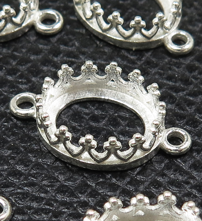 コネクター 空枠 石枠 オーバル クラウン（ベゼルセッティング/カボション用）10×8mm（真鍮ブラス・シルバーカラー）25個