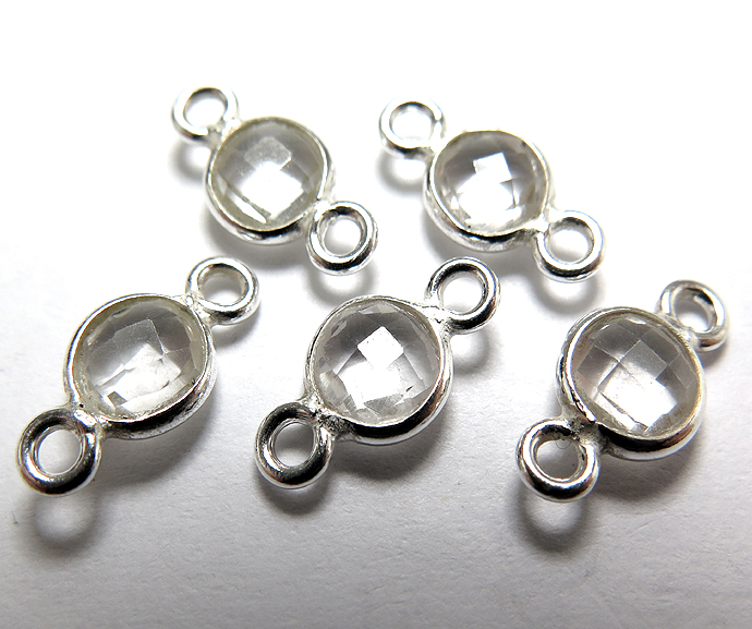 SV925/コネクター/天然石クリアクオーツ/ラウンド 6mm（ベゼルセッティング）（25個）
