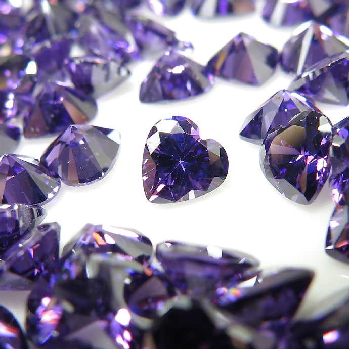 キュービックジルコニアcz【AAA】・ルース（裸石）・/ハート（アメジスト）【6×6mm】ファセットカット（50個）