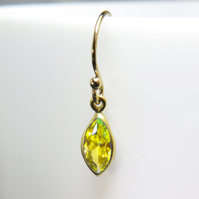 ジルコニアピアス キュービックジルコニア CZ 14KGF ゴールドフィルド マーキス ボールエンドフック イエロー 8×4mm