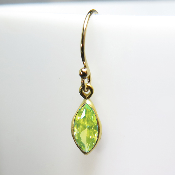 ジルコニアピアス キュービックジルコニア CZ 14KGF ゴールドフィルド マーキス ボールエンドフック ペリドット 8×4mm