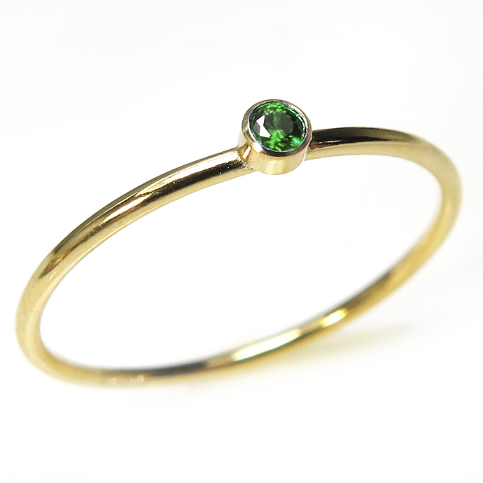 キュービックジルコニア 指輪 CZ リング 2mm（ラウンド・ベゼル）グリーンカラー「ゴールドフィルド」（1個）