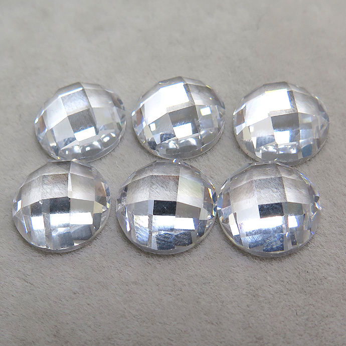 キュービックジルコニアcz（クリア）【AAA】ルース（裸石）/チェッカーボードカット カボション（ラウンド）【10mm】カボションカット（10個）