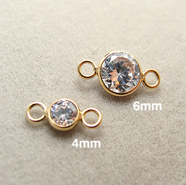 ゴールドフィルド・チャーム・コネクター/キュービックジルコニア【6mm】（ベゼルセッティング）（25個）