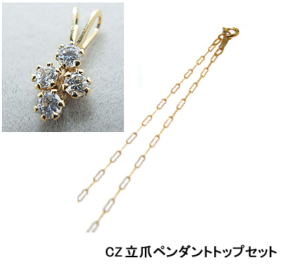 ゴールドフィルドネックレス「14kgf」40cm【ウェーブ・幅1.4mm】（2.5mm×4/CZセット） 1本
