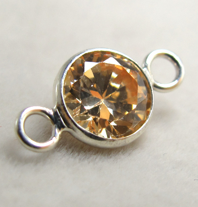 シルバー925パーツ・コネクター/CZキュービックジルコニア（ラウンド6mm）（コニャック）（1個）